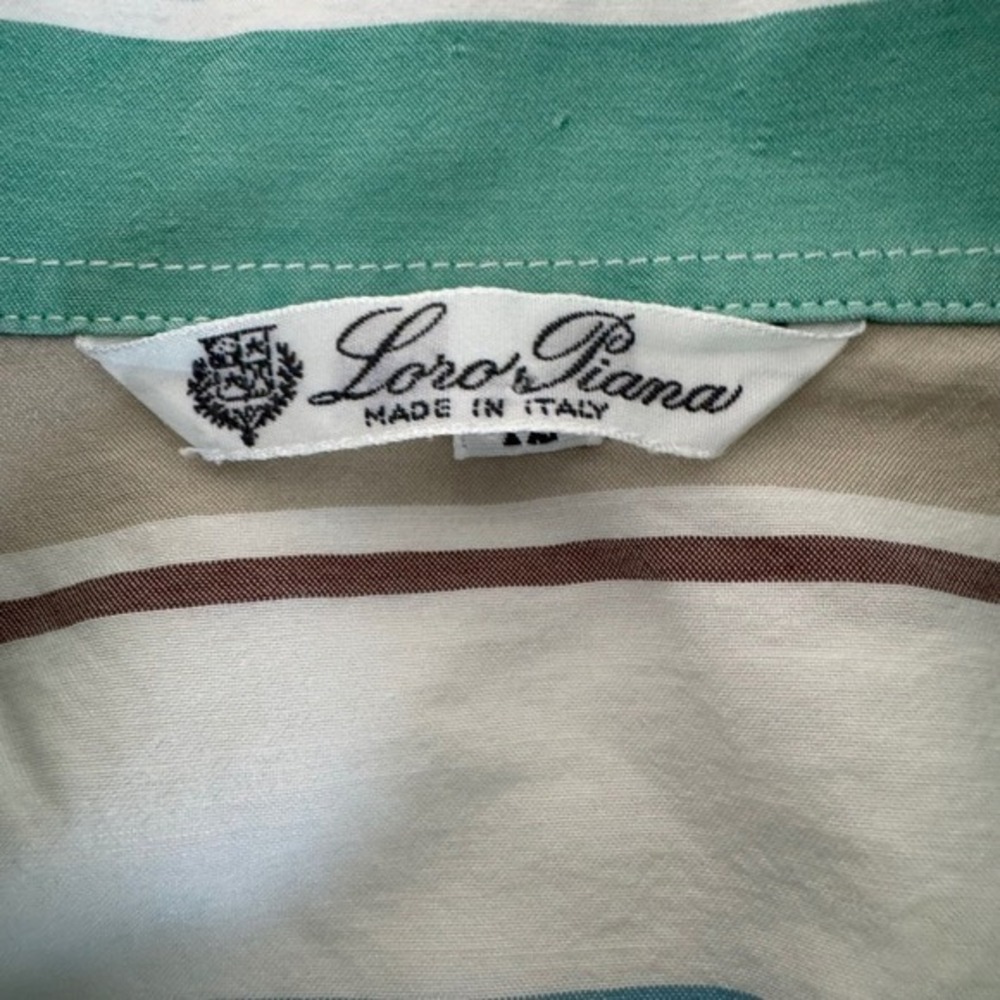 Loro Piana‎ Striped Top Green/Blue/Tan Size 42 (6) Cotton/Silk - Picture 6 of 12